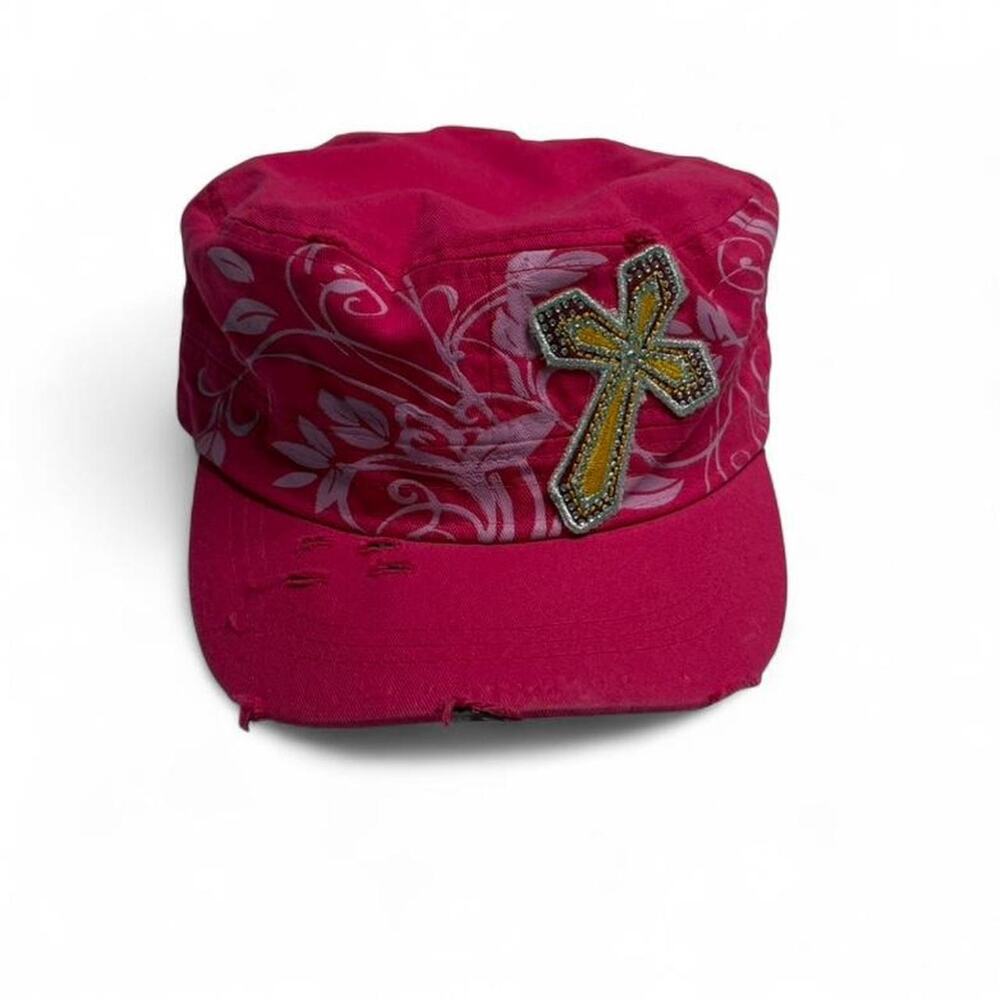 Pink Crucifix Mcbling Y2K 2000s Grunge  baseball cap rhinestone 100% cotton